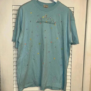 vintage artisans friends are flowers that never fade tshirt blue short sleeve XL